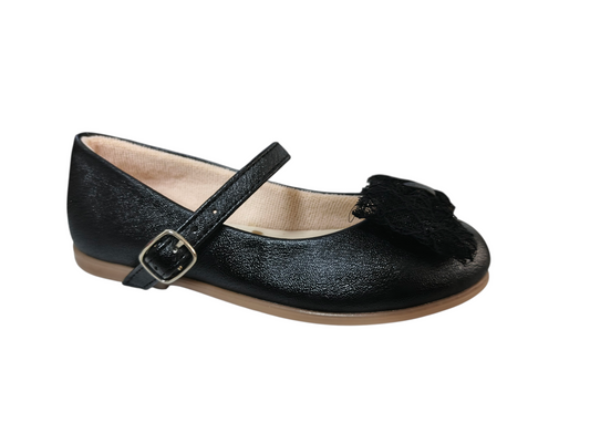 Baletas para Niña Color Negro con Moño en Encaje – Elegancia Clásica Kido