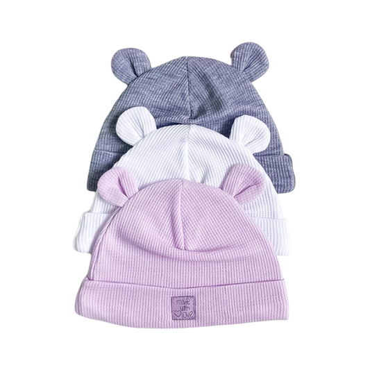 Orejitas de Amor: Set de Gorros para Bebés Lila
