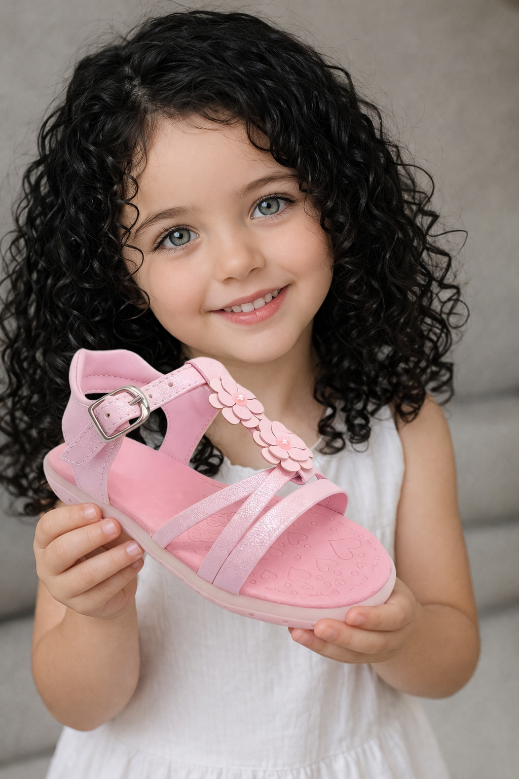 Sandalias para niña con flores decorativas y hebilla rosa