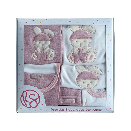Suave Abracito de Conejito- Set Primer Día 7 Piezas Rosado